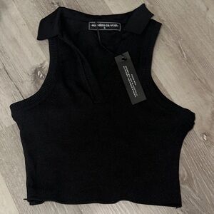 Manière De Voir ribbed polo crop top